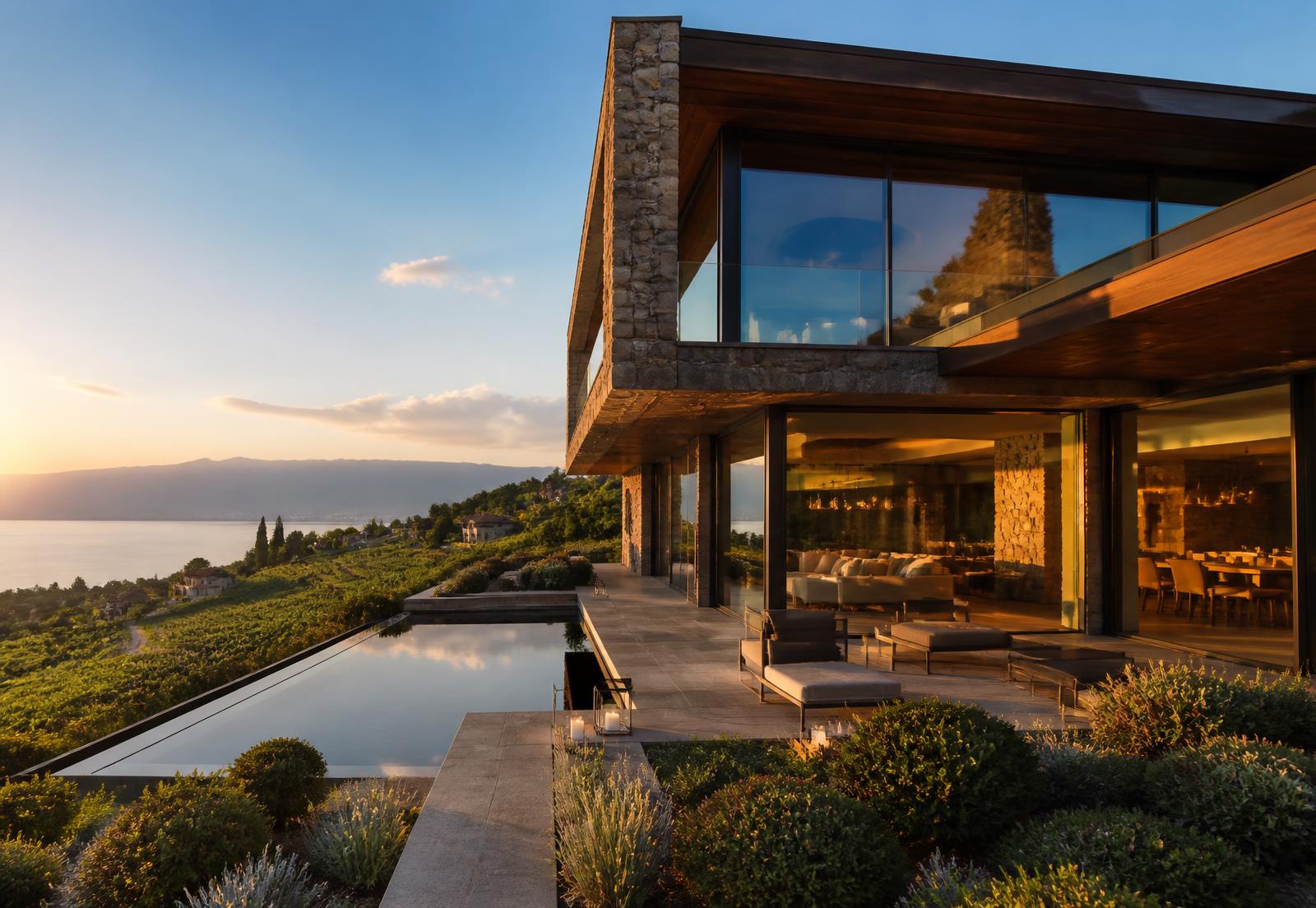 Villa contemporaine avec piscine à débordement face au lac Léman